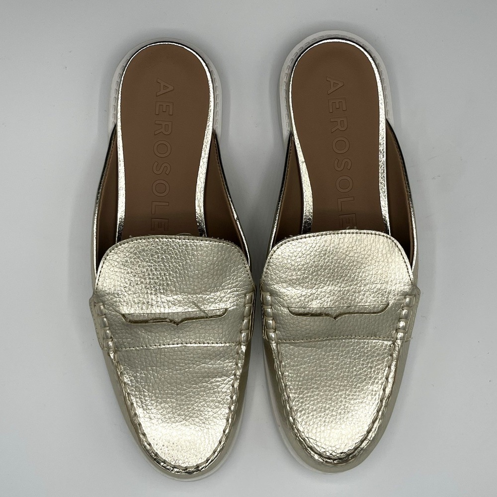 Aerosoles Salome Loafers Mule Gold‎ Pebbled with White Sole Size 9 NWOT